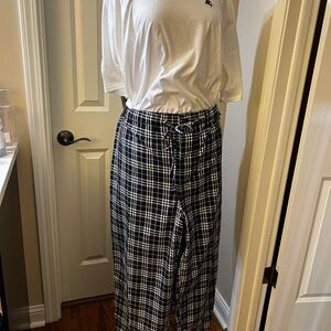 Burberry 2pc Black and White Plaid Pants, white tee lounge set.